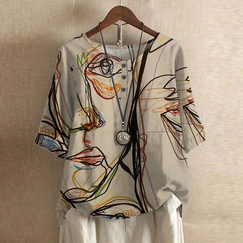 Anya | Femme Blouse Vintage Florale à Manches Trois Quarts
