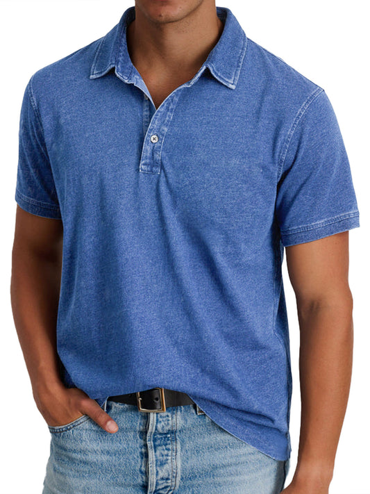 Koos | Homme Polo en Coton avec Aspect Denim Usé