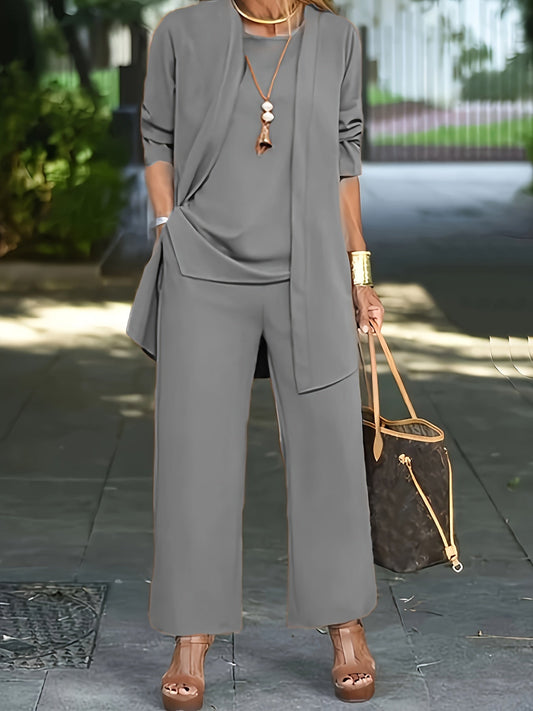 Melissa | Femme Ensemble de Trois Pièces avec Veste Ouverte et Pantalon Large