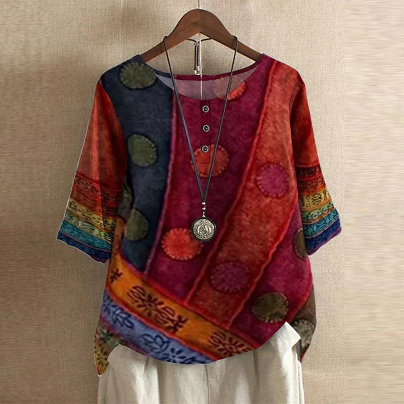 Anya | Femme Blouse Vintage Florale à Manches Trois Quarts