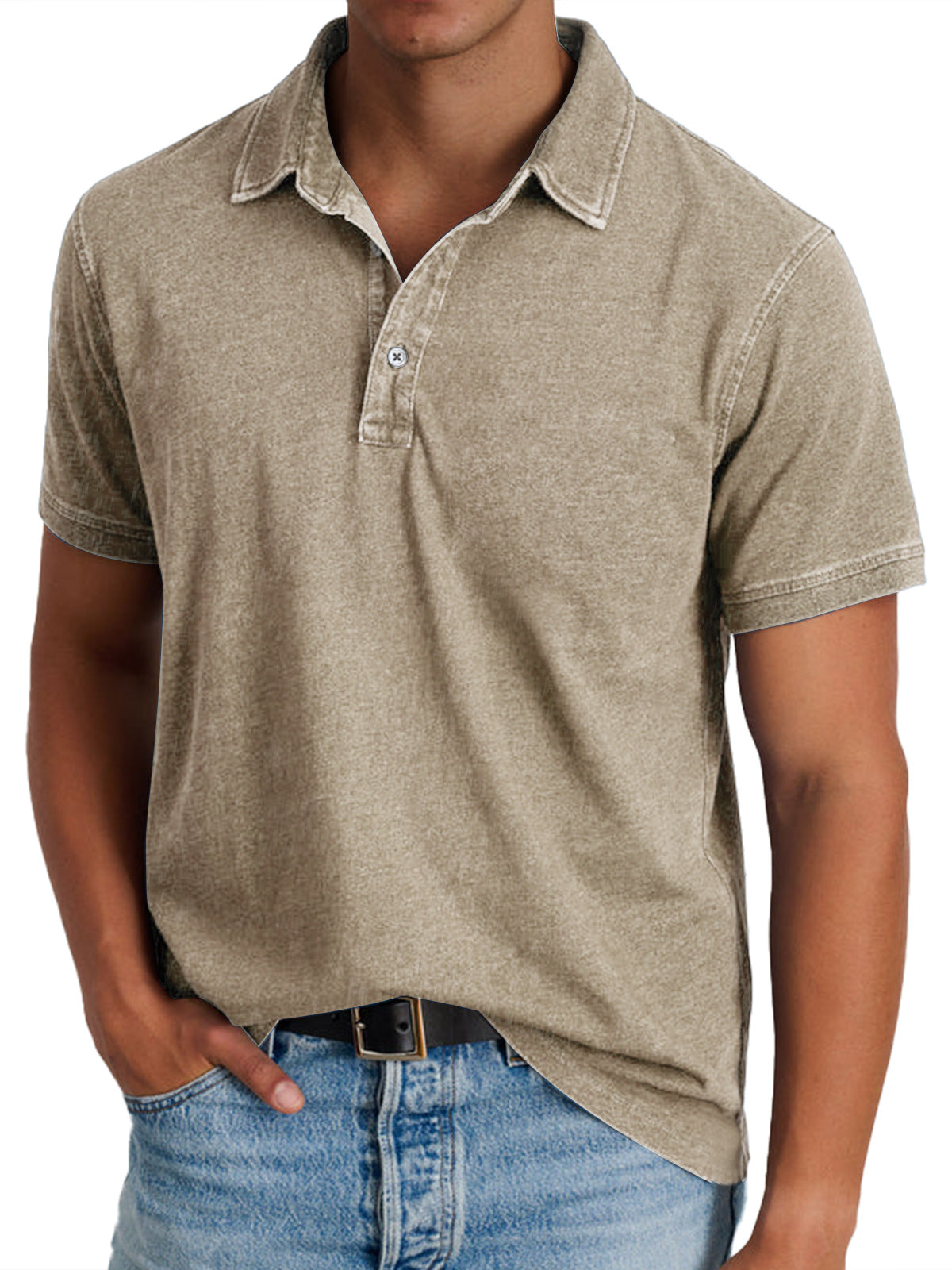 Koos | Homme Polo en Coton avec Aspect Denim Usé