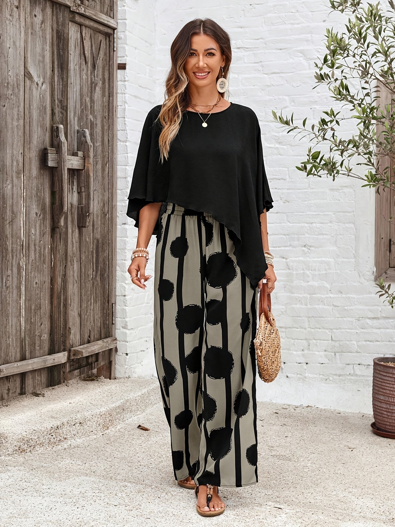 Albertina | Ensemble Boho Femme avec Top Asymétrique et Pantalon Large