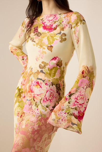 Alina | Robe Maxi Fleurie avec Col Montant et Manches Longues