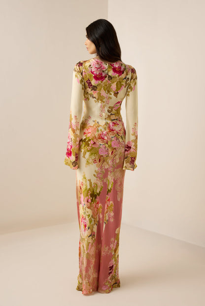 Alina | Robe Maxi Fleurie avec Col Montant et Manches Longues