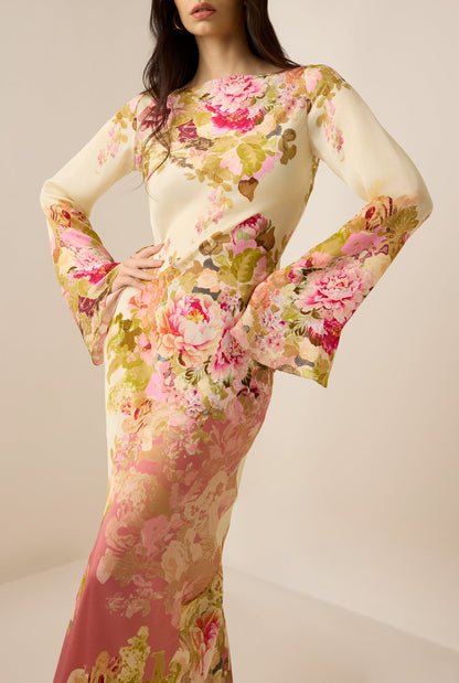 Alina | Robe Maxi Fleurie avec Col Montant et Manches Longues
