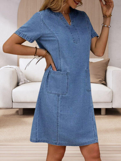 Barbara | Robe en Jean d'Été pour Femme avec Décolleté en V et Poches