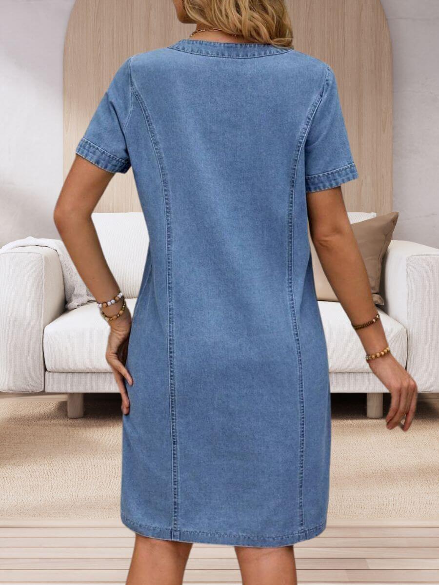 Barbara | Robe en Jean d'Été pour Femme avec Décolleté en V et Poches