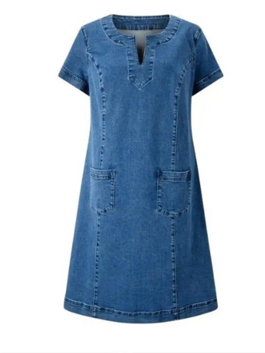Barbara | Robe en Jean d'Été pour Femme avec Décolleté en V et Poches