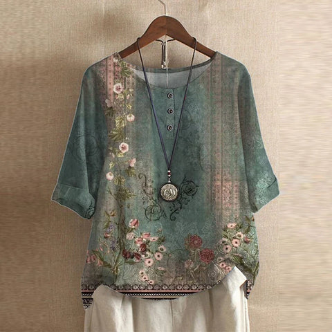 Anya | Femme Blouse Vintage Florale à Manches Trois Quarts (Copy)