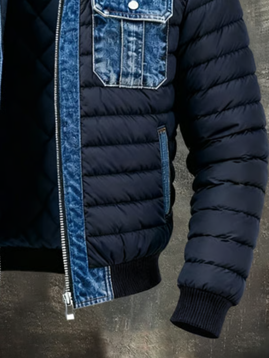 Jake | Homme Veste Puffer Hybride en Denim avec Col Haut