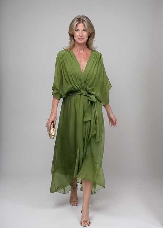 Milou | Femme Robe Midi en Chiffon Enveloppante avec Décolleté en V