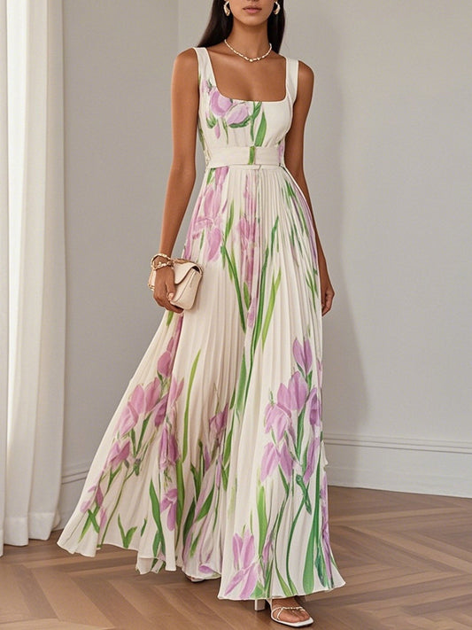 Lila | Robe Maxi Fleurie Femme avec Détails Plissés