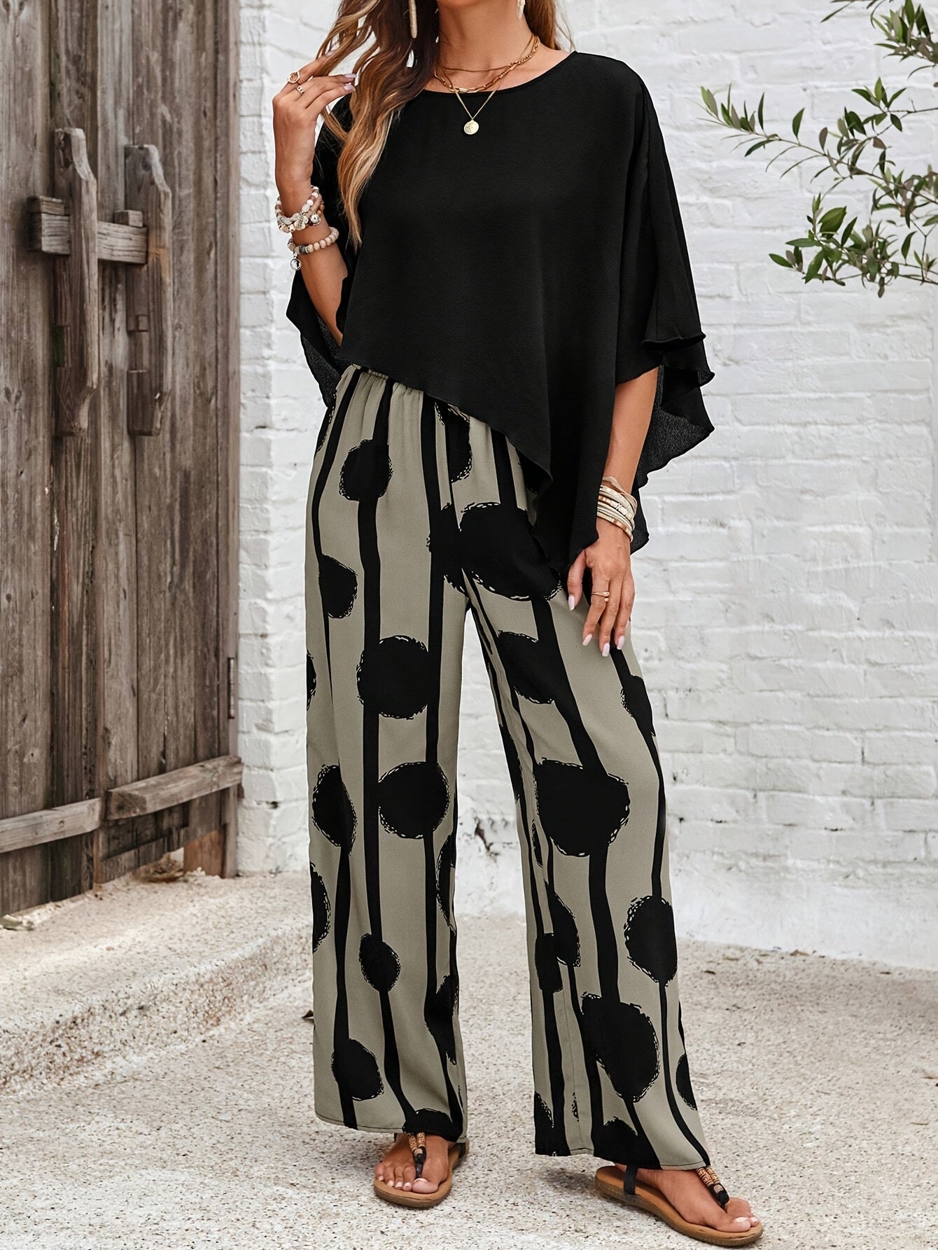 Albertina | Ensemble Boho Femme avec Top Asymétrique et Pantalon Large