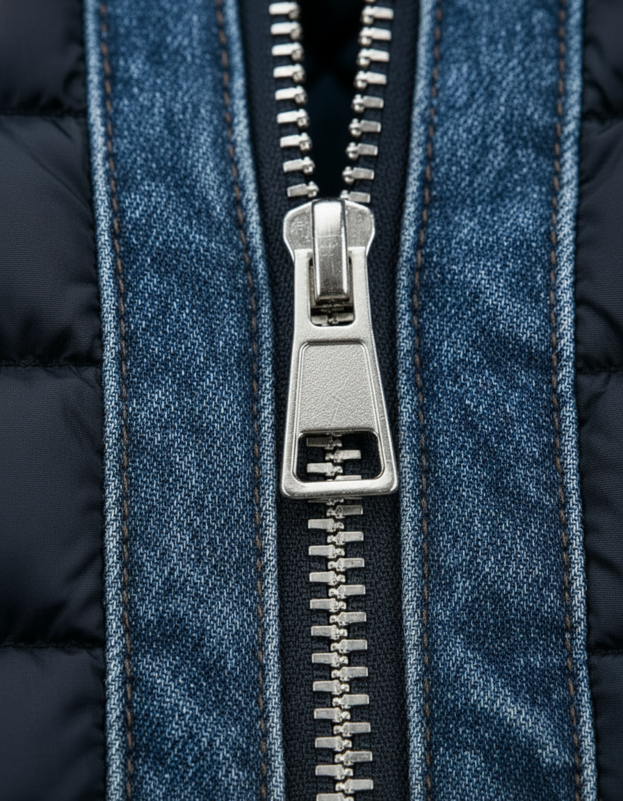 Jake | Homme Veste Puffer Hybride en Denim avec Col Haut