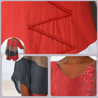 Anne | Femme T-shirt en Coton avec Décolleté en V et Imprimé Vintage