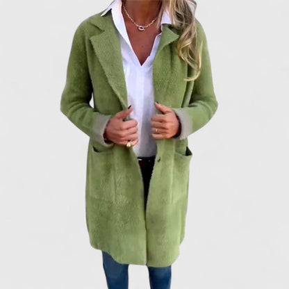 Celia | Femme Veste Longue Cintrée avec Col à Revers