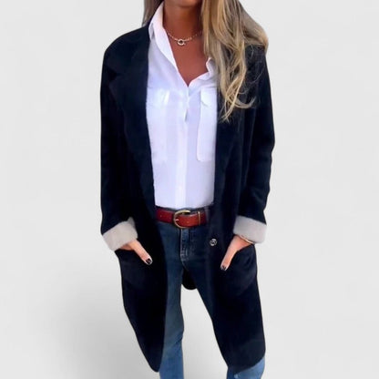Celia | Femme Veste Longue Cintrée avec Col à Revers