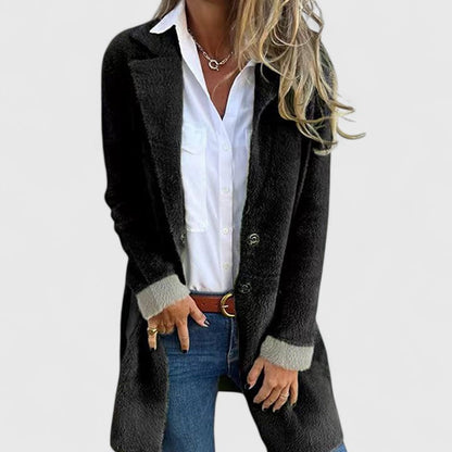 Celia | Femme Veste Longue Cintrée avec Col à Revers