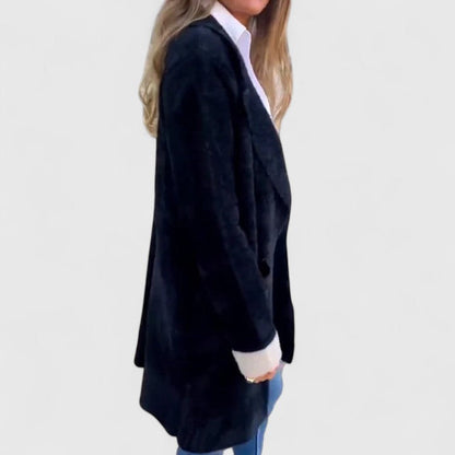 Celia | Femme Veste Longue Cintrée avec Col à Revers